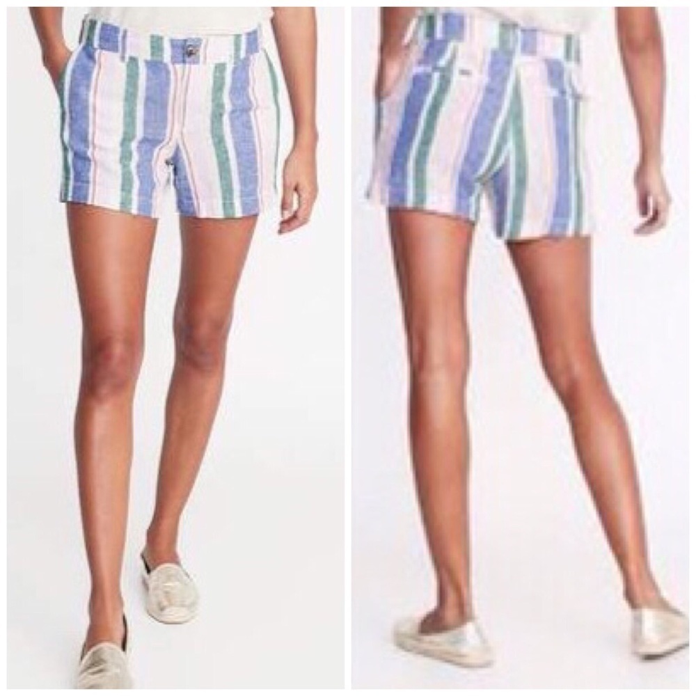 OLD NAVY Mid-Rise Striped Linen Everyday Shorts 10
